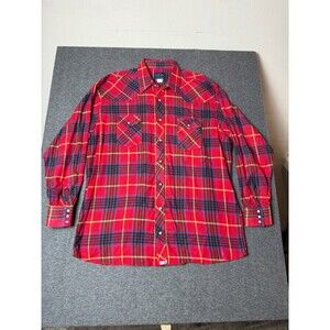 Wrangler Western Shirt Mens 2XT Red Plaid Western Cowboy Pearl Snap Flannel DMG*